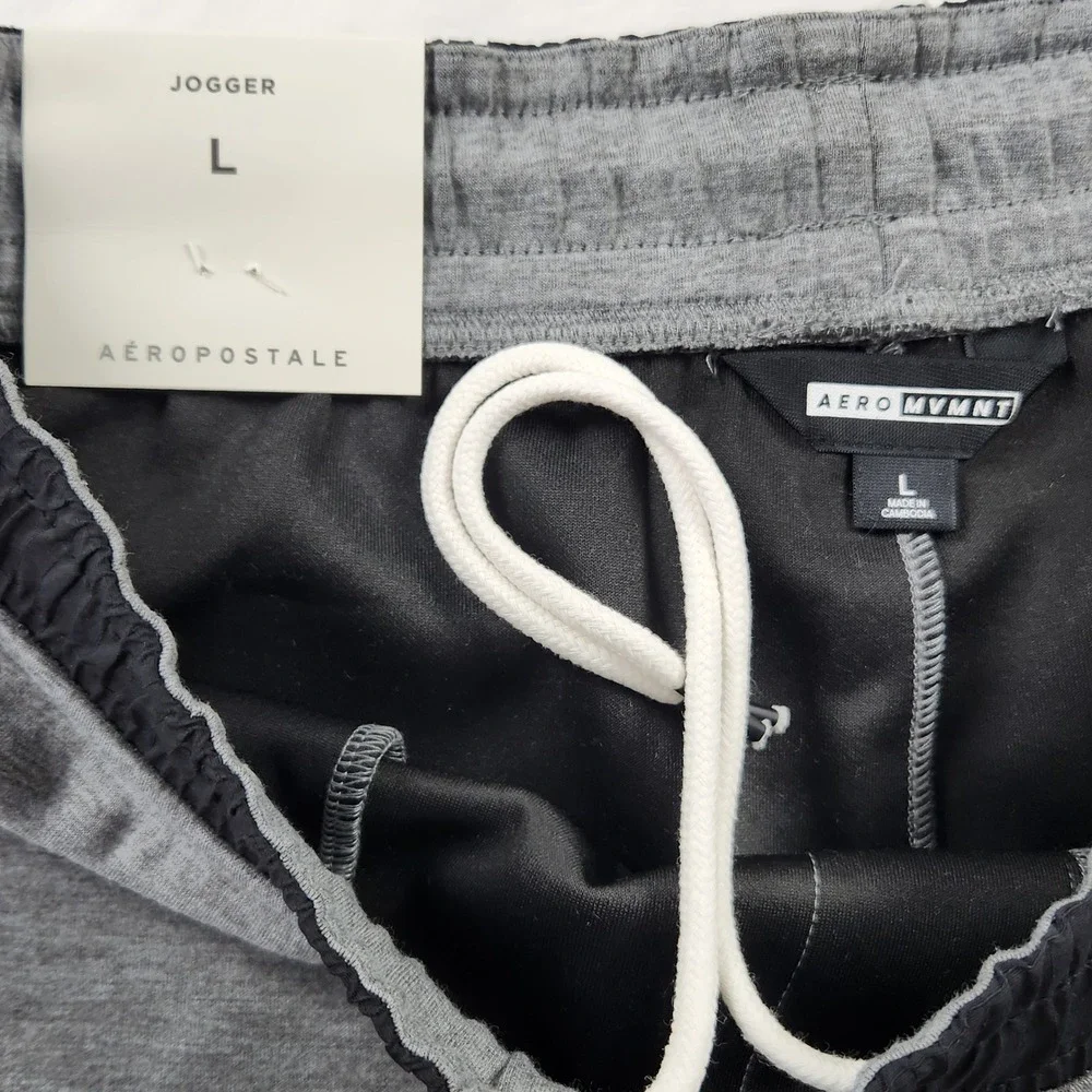 Aeropostale Aero MVMNT Tech Fleece Joggers Mens Large Gray‎ Black Colorblock NWT